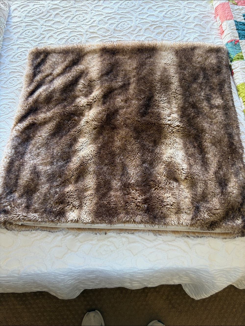 Plush Faux Fur Brown pillow - Cozy Home pillow for sofa or bed.